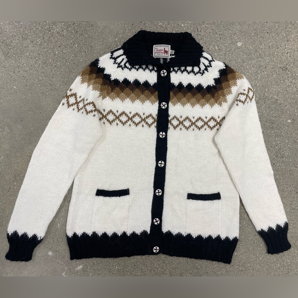 Vintage Y2K Nordic Fair Isle Alpaca Connection Hippie Cardigan Size XL